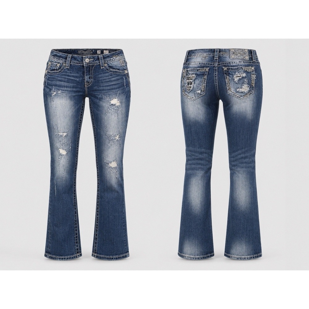 MISS ME JEANS Women 29 Boot WESTERN EMBELISHED WHISKERING RHINESTONES STUDDED